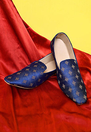Woven Cotton Silk Jacquard Men Loafer in Royal Blue