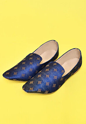 Woven Cotton Silk Jacquard Men Loafer in Royal Blue