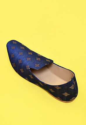 Woven Cotton Silk Jacquard Men Loafer in Royal Blue