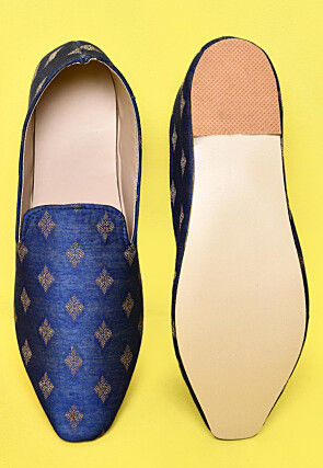 Woven Cotton Silk Jacquard Men Loafer in Royal Blue