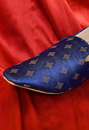 Woven Cotton Silk Jacquard Men Loafer in Royal Blue