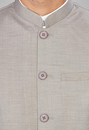 Woven Cotton Silk Jacquard Nehru Jacket in Grey