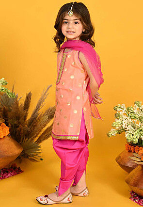 Woven Cotton Silk Jacquard Punjabi Suit in Peach