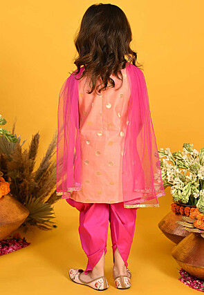 Woven Cotton Silk Jacquard Punjabi Suit in Peach