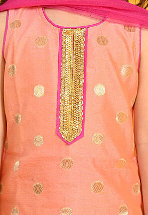 Woven Cotton Silk Jacquard Punjabi Suit in Peach