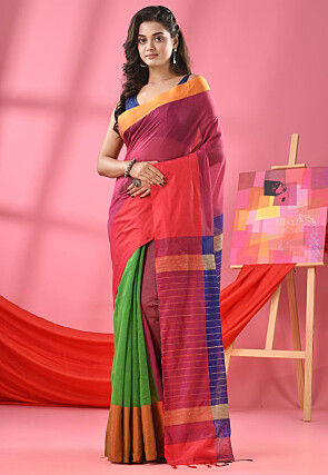 Woven Cotton Silk Jacquard Saree in Multicolor