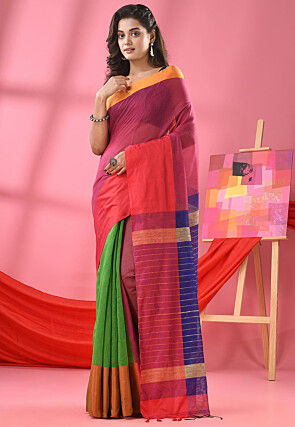 Woven Cotton Silk Jacquard Saree in Multicolor