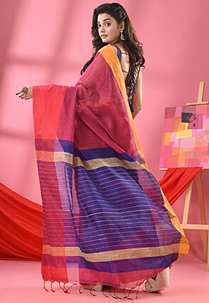Woven Cotton Silk Jacquard Saree in Multicolor