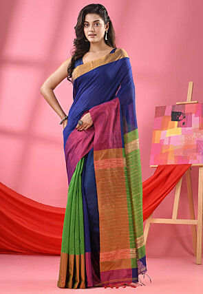 Woven Cotton Silk Jacquard Saree in Multicolor