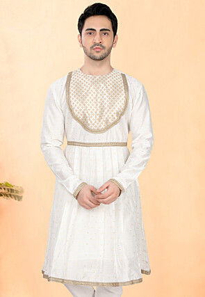 Woven Cotton Silk Kurta in Off White