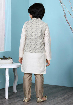 Woven Cotton Silk Kurta Jacket Set in Cream