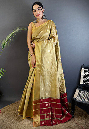 Woven Cotton Silk Saree in Beige