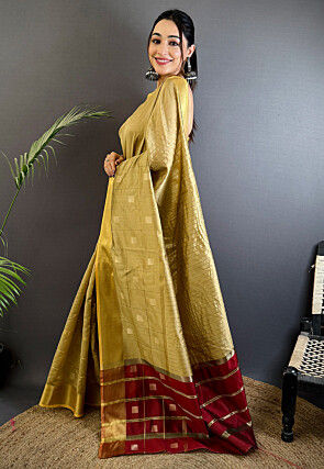 Woven Cotton Silk Saree in Beige