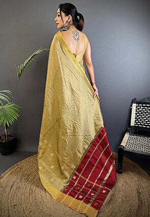 Woven Cotton Silk Saree in Beige