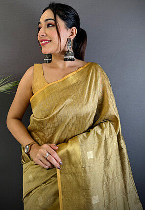 Woven Cotton Silk Saree in Beige