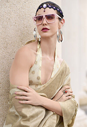 Woven Cotton Silk Saree in Beige