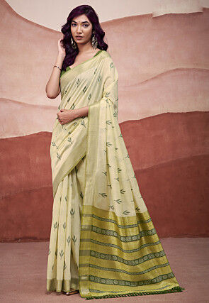Woven Cotton Silk Saree in Beige