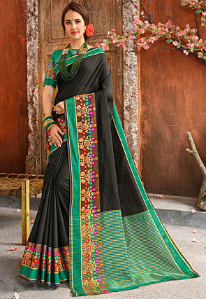 Woven Cotton Silk Saree in Black