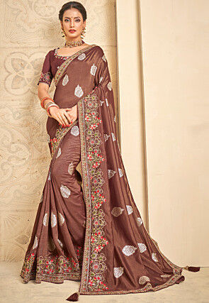 Woven Cotton Silk Saree in Brown