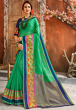 Woven Cotton Silk Saree in Green