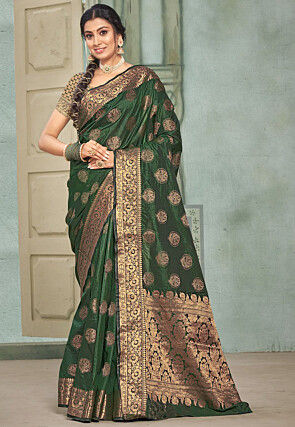 Woven Cotton Silk Saree in Green
