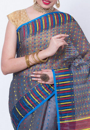 Woven Cotton Silk Saree in Grey