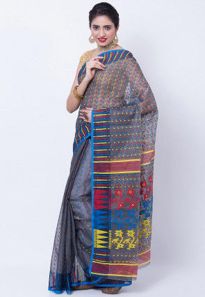 Woven Cotton Silk Saree in Grey