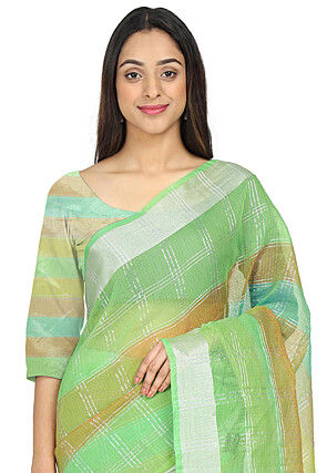 Woven Cotton Silk Saree in Light Green