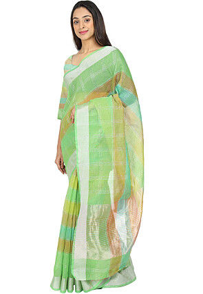 Woven Cotton Silk Saree in Light Green