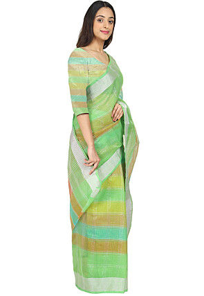Woven Cotton Silk Saree in Light Green
