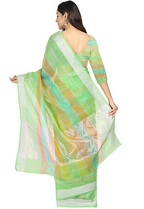 Woven Cotton Silk Saree in Light Green