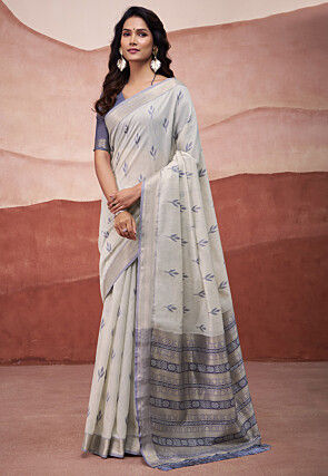 Woven Cotton Silk Saree in Off White