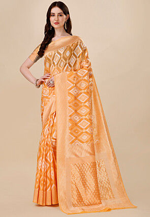 Woven Cotton Silk Saree in Orange