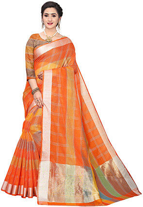 Woven Cotton Silk Saree in Orange