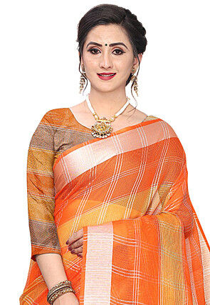 Woven Cotton Silk Saree in Orange