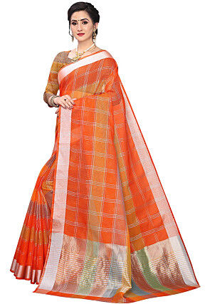 Woven Cotton Silk Saree in Orange