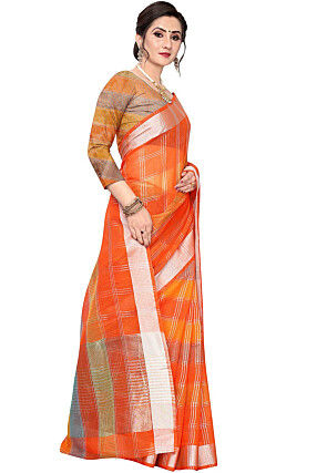 Woven Cotton Silk Saree in Orange