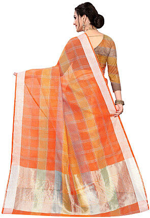 Woven Cotton Silk Saree in Orange