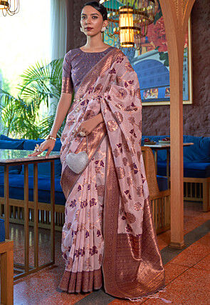 Woven Cotton Silk Saree in Peach