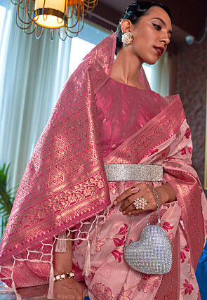 Woven Cotton Silk Saree in Peach