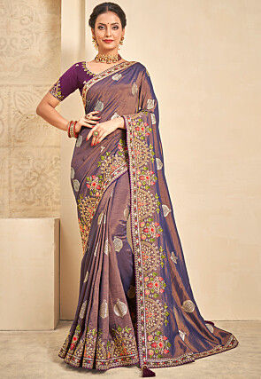 Woven Cotton Silk Saree in Purple