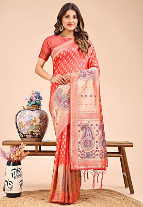Woven Cotton Silk Saree in Red
