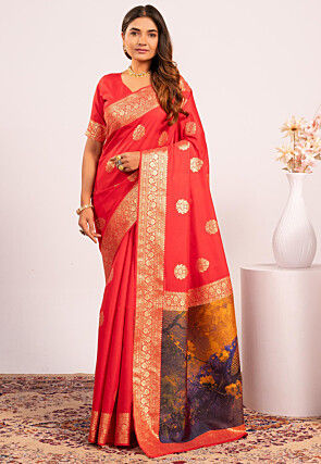 Woven Cotton Silk Saree in Red