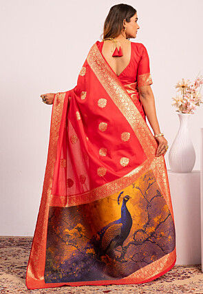 Woven Cotton Silk Saree in Red