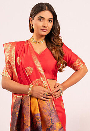 Woven Cotton Silk Saree in Red