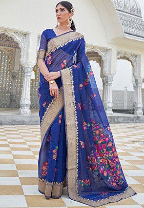 Woven Cotton Silk Saree in Royal Blue