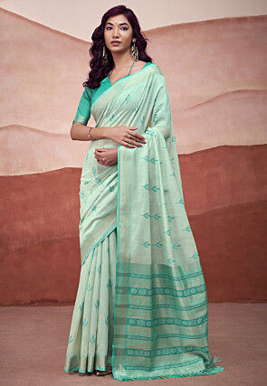 Woven Cotton Silk Saree in Sea Green