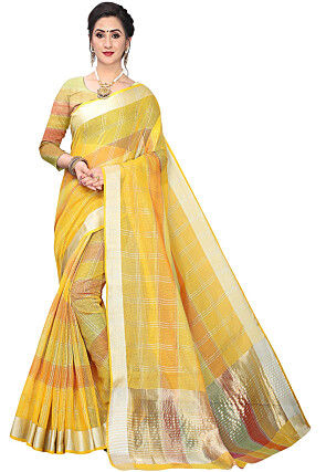 Woven Cotton Silk Saree in Yellow