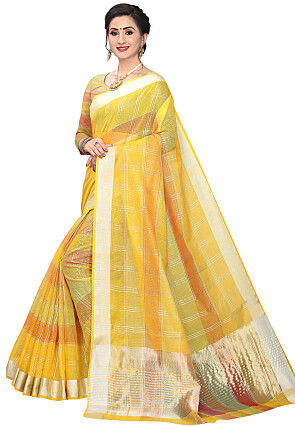 Woven Cotton Silk Saree in Yellow