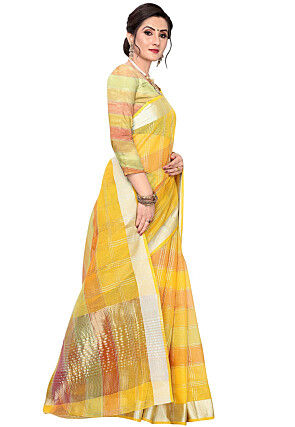 Woven Cotton Silk Saree in Yellow